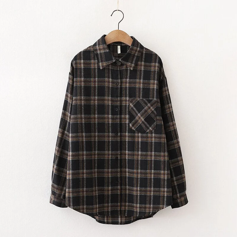 Plaid Shirts Womens Checked Blouses And Tops Long Sleeve Female Casual Print Shirt Loose Cotton Blusas Outwear Autumn News
