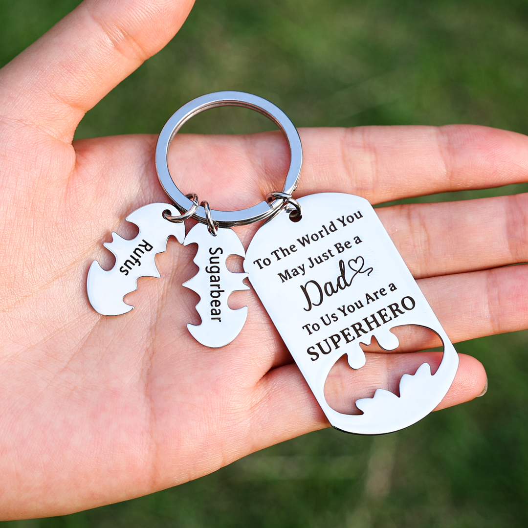 You Are A Superhero Keychain Personalised 2 Names Bat Keychain Engraved Gift for Dad/Grandpa/Grandad/Mom/Mum-Jessemade AU