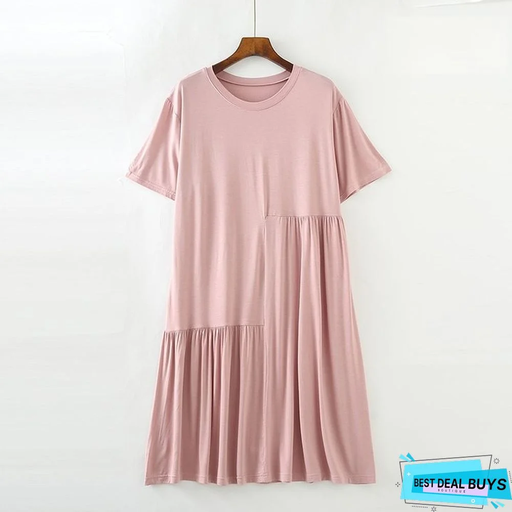 Modal Short Sleeve Dress Women's Plus Size Loose Thin Nightdress Casual Skirt