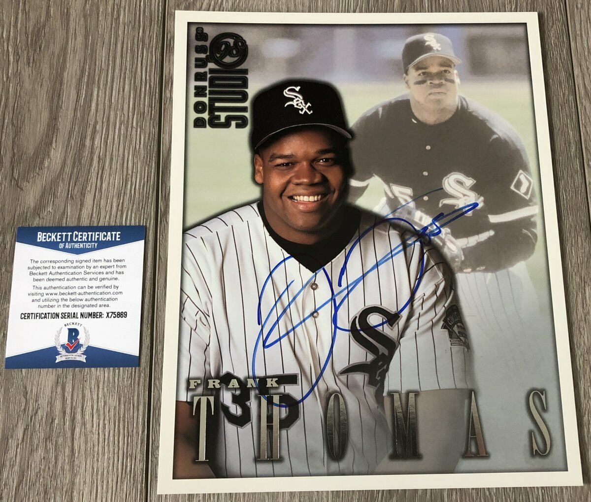 FRANK THOMAS SIGNED CHICAGO WHITE SOX 1998 DONRUSS STUDIO 8x10 Photo Poster painting BECKETT COA