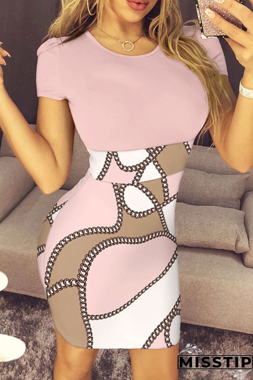 Green Casual Print Patchwork O Neck Short Sleeve Dress