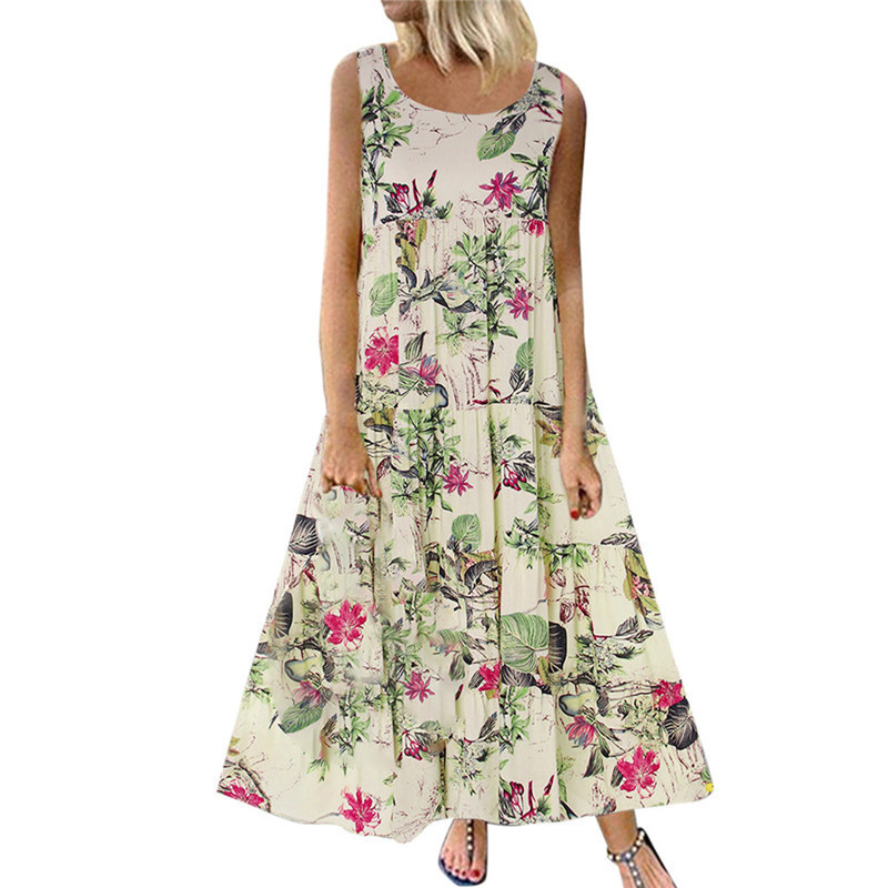 Older Women Plus Size Boho Floral Casual Summer Beach Maxi Dress