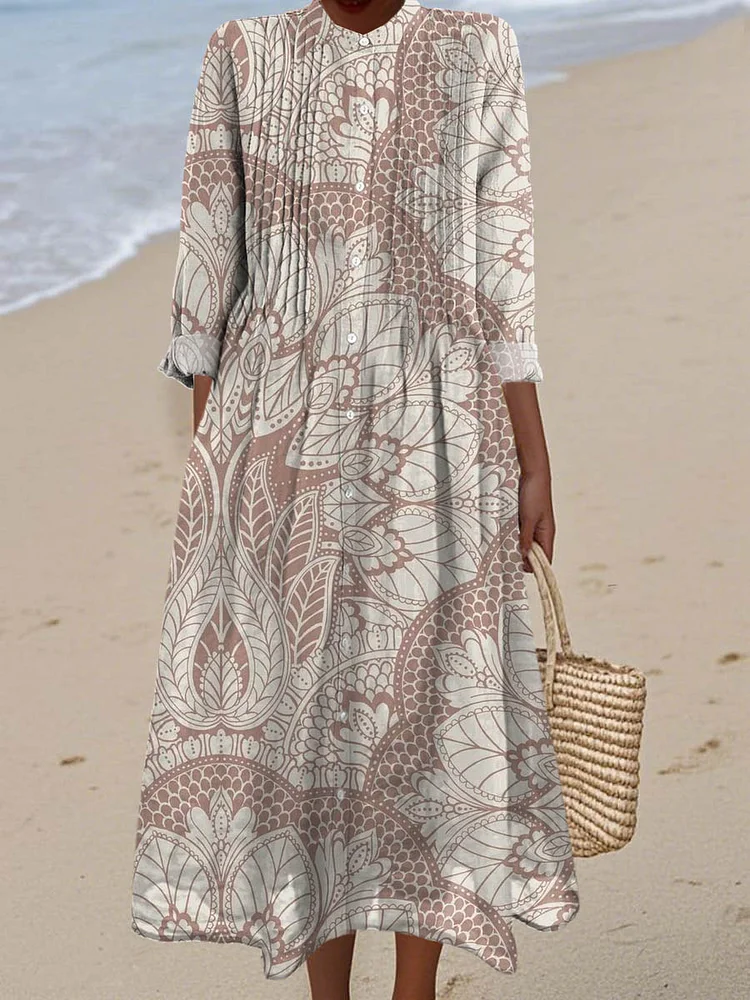 Women's Vintage Floral Pattern Art Print Cotton Dress