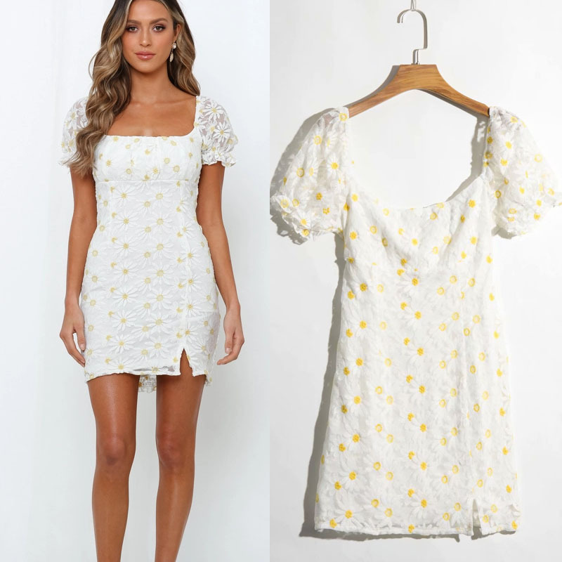  thdmladies Chasing Daisies White Floral Print Dress thedmladies