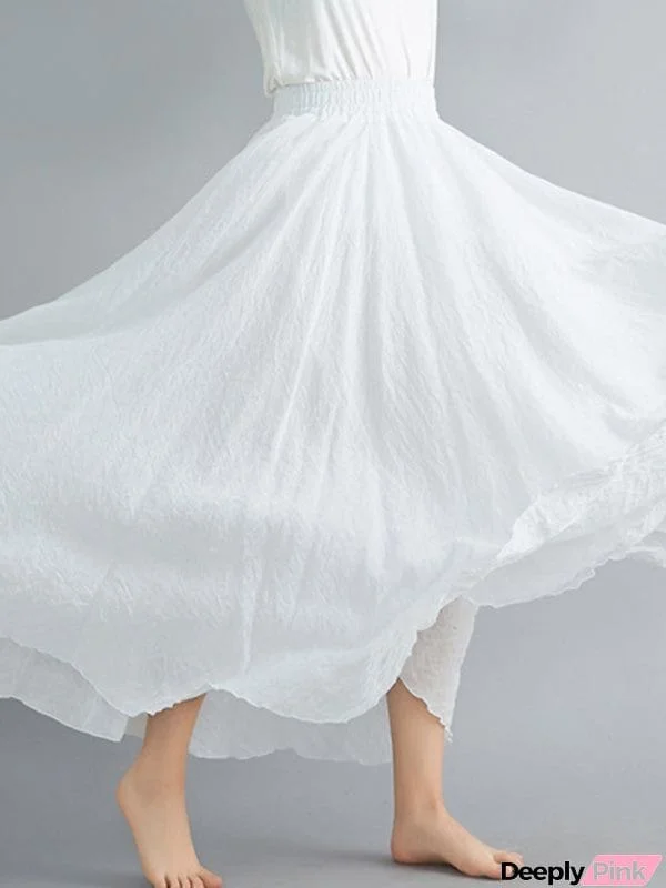A-Line Loose Elasticity Pleated Solid Color Skirts