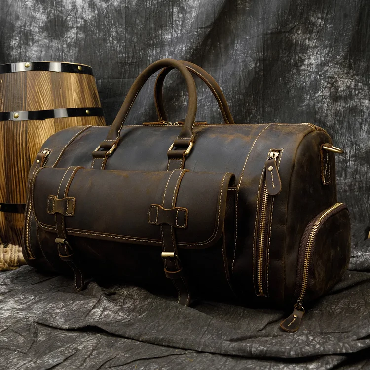 Men's Large Capacity Leather Luggage Travel Bag