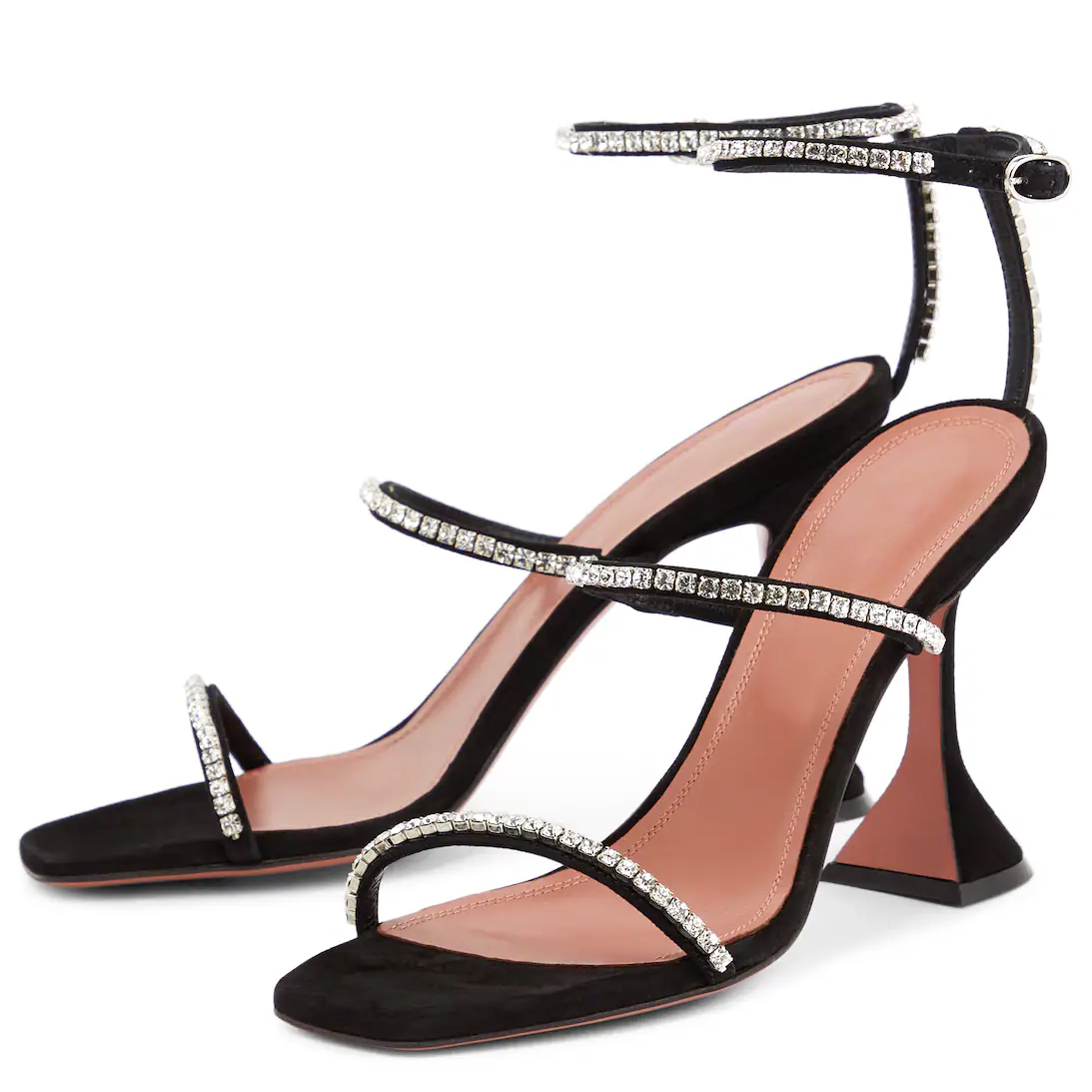 95mm Heeled Sandals for Women Square Toe Two Strap Party Wedding Matte Heels