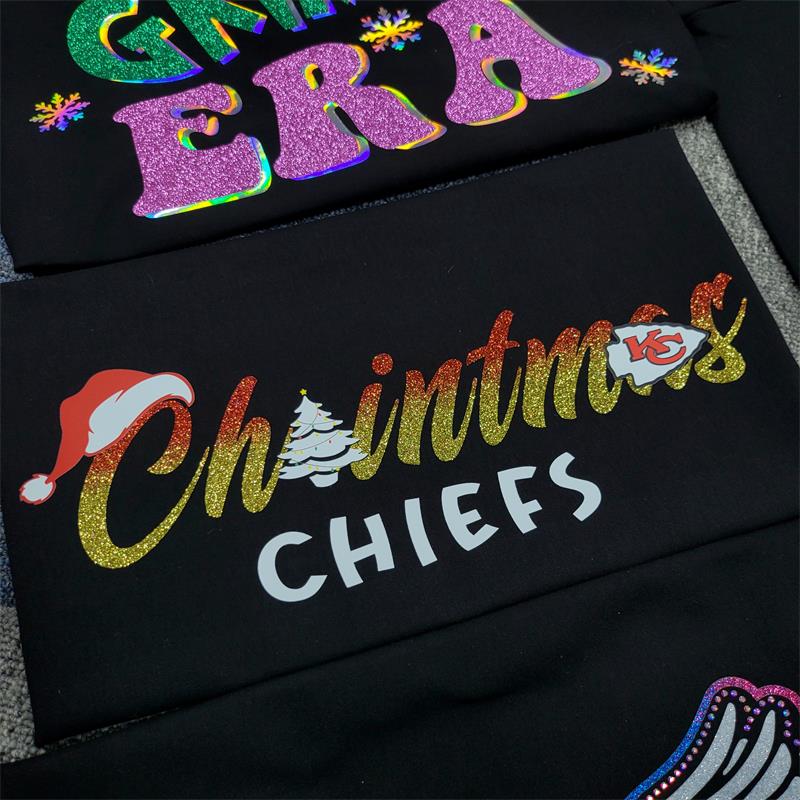New material glitter vinyl dtf print christmas heat transfers
