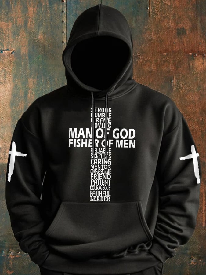 Men's Man Of God, Fisher Of Men Christian Cross Faith Casual Hoodie