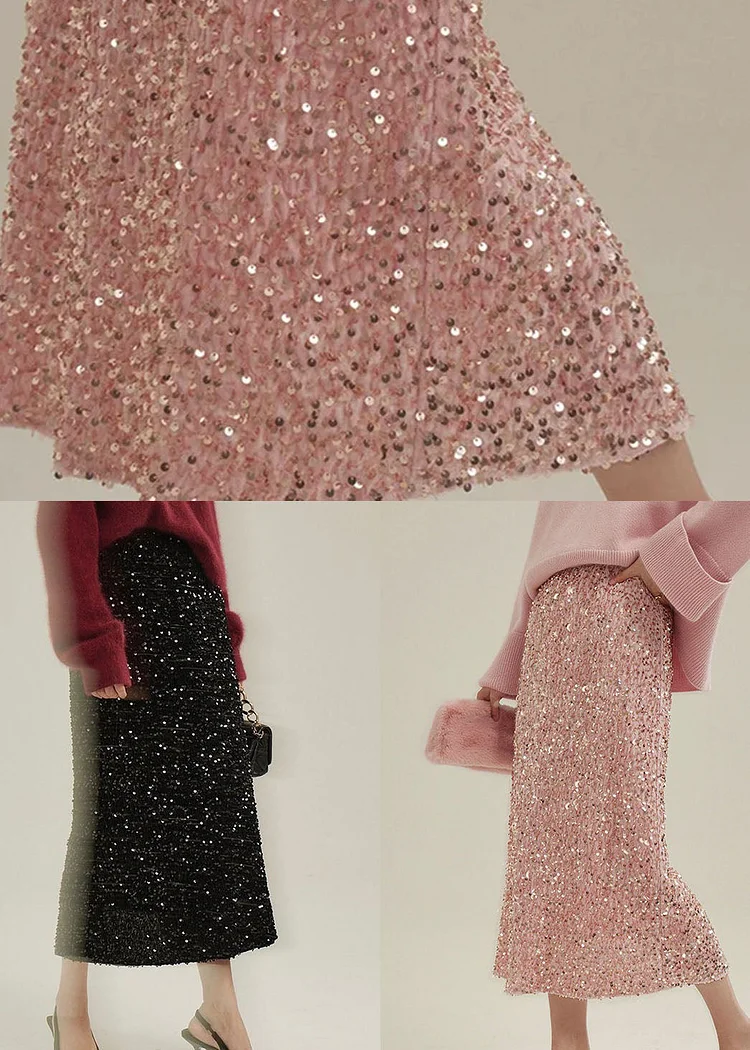 Lace Side Open Silk Velour Skirts Fall