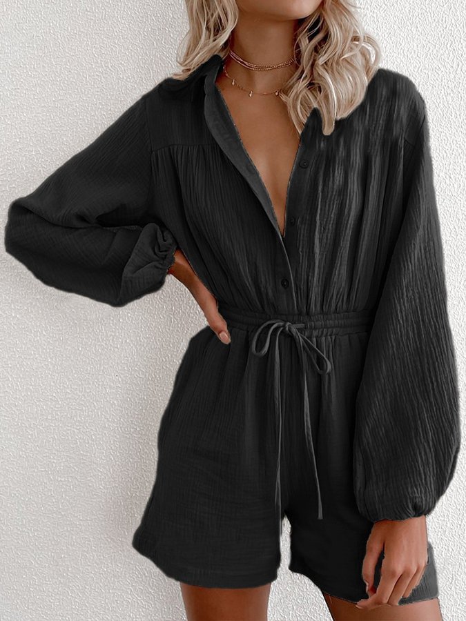 Women's Single Breasted Shirt Jumpsuit