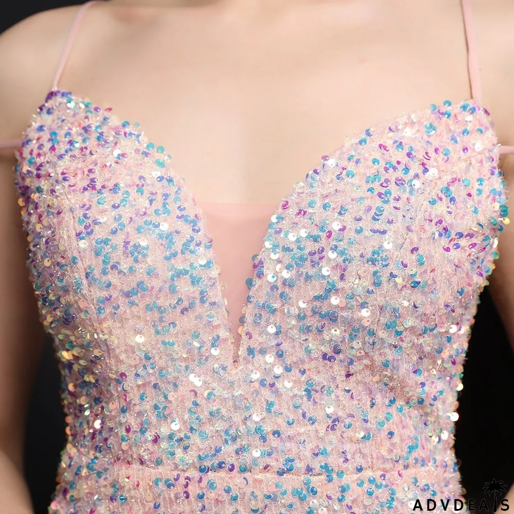 Summer Elegant Rose Sequins Sleeveless Strap A-line Cocktail Party Dresses