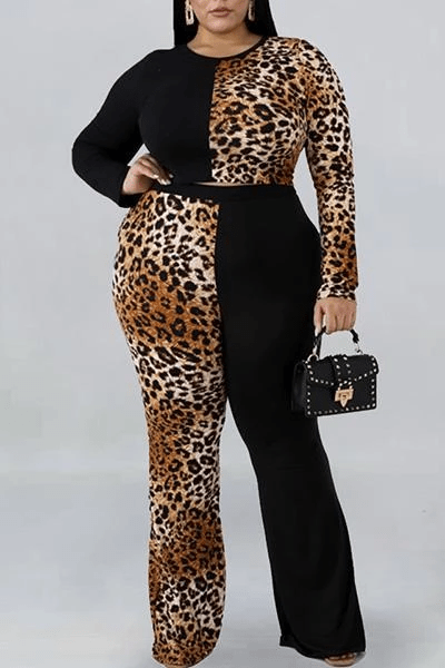 Fashion Large Size Leopard Print Two-Piece - BlackFridayBuys