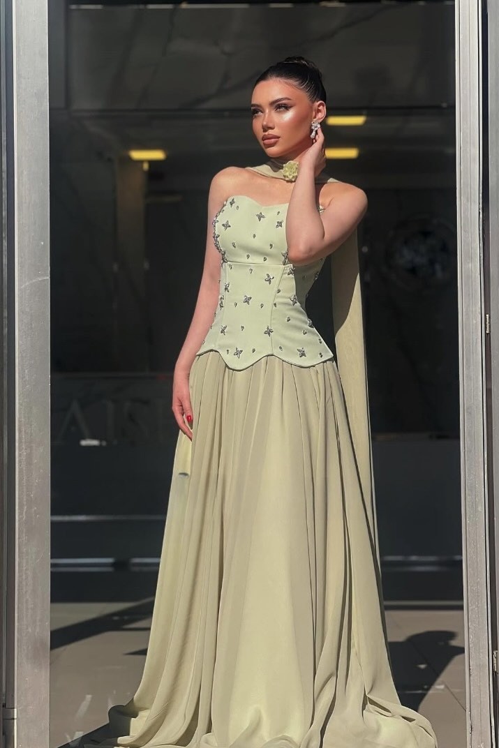 Oknass Charming Chiffon Strapless Sleeveless Long Prom Dress With Rhinstone
