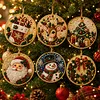6 Pcs Christmas Wooden Ornaments DIY Pearls Diamond Painting Kit Rhinestone Art Pendants with Hemp Rope for Holiday Tree Decor