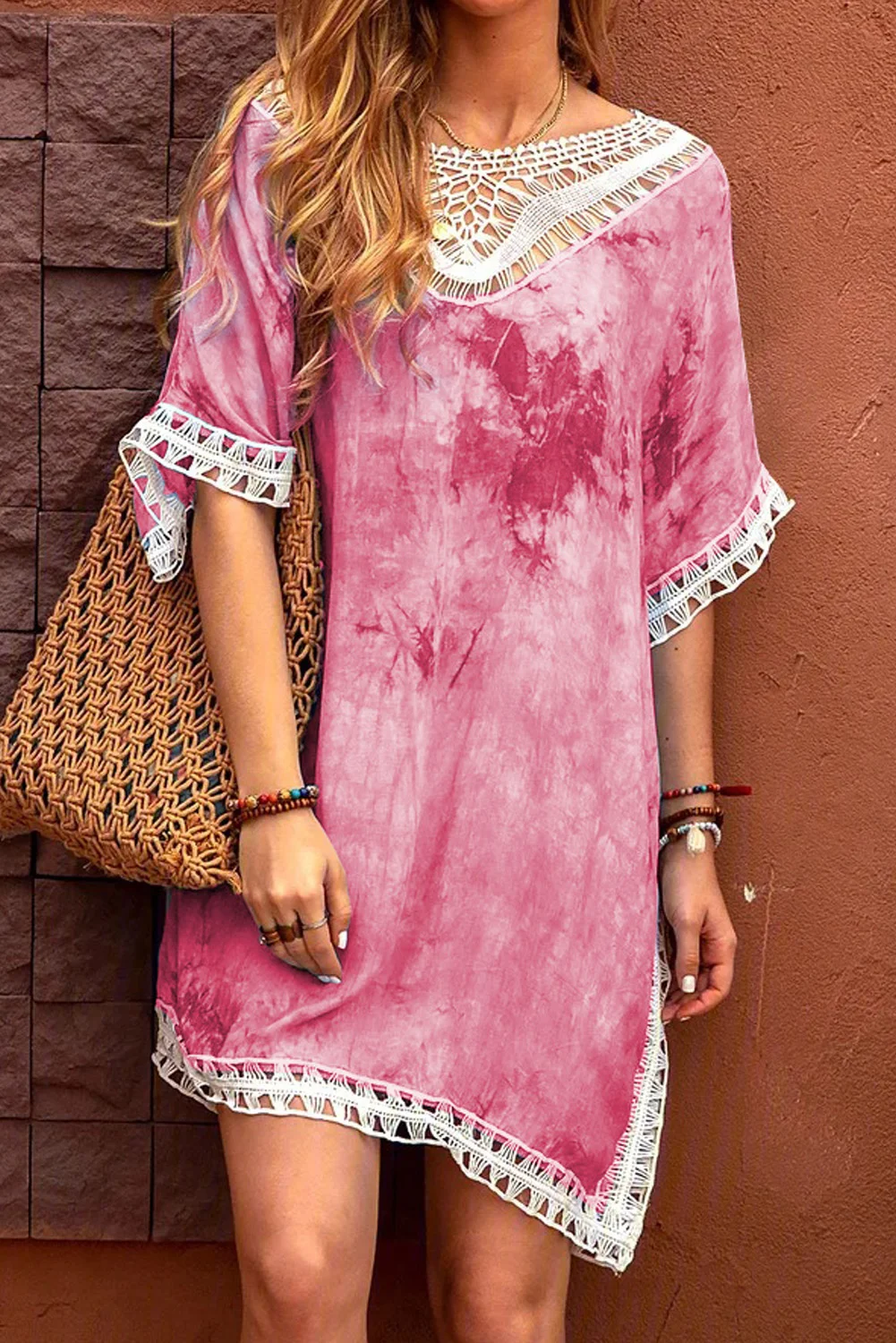 Pink Crochet Tie-dye Beach Dress | IFYHOME
