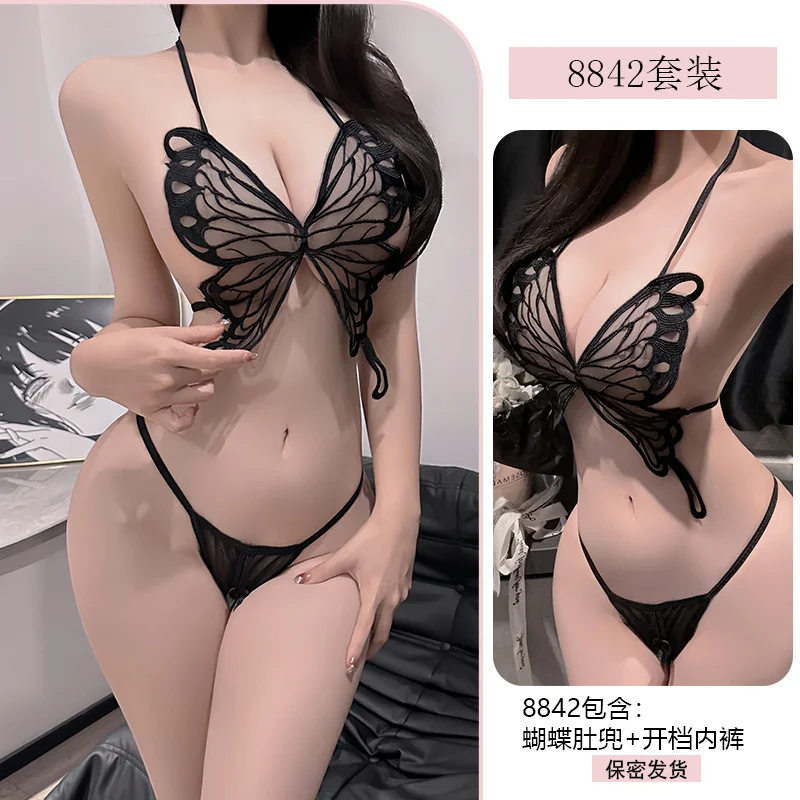Ueong About Sex Underwear Sexy Butterfly Tie Belly Pocket Large Size Hot Perspective Temptation Uniform Do Not Take Off Pajamas 8842