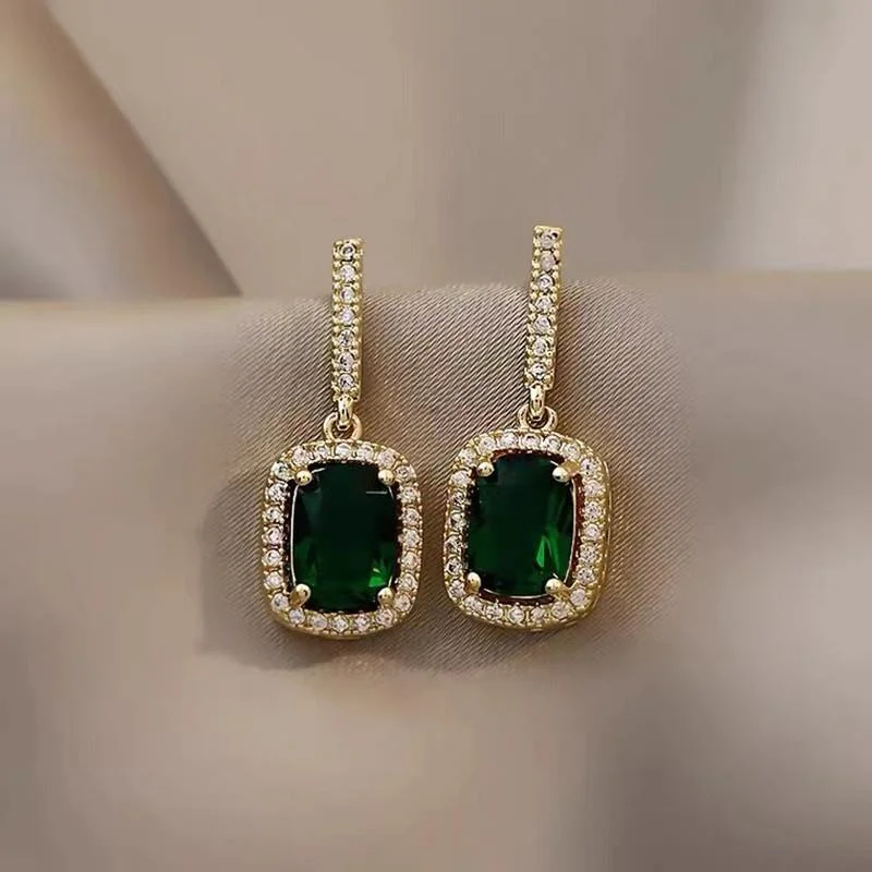 Green Crystal Pendant Earrings
