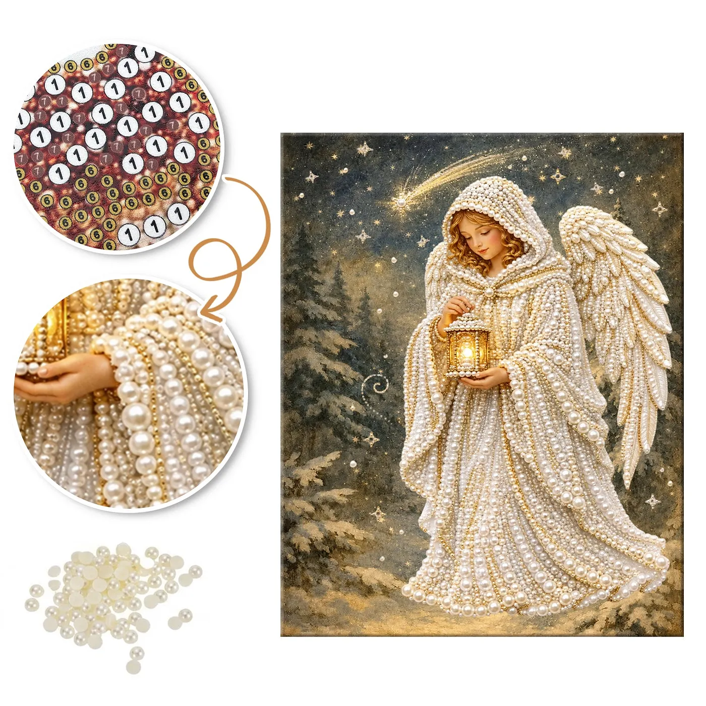 Lantern Angel Starry Night - Pearls Painting