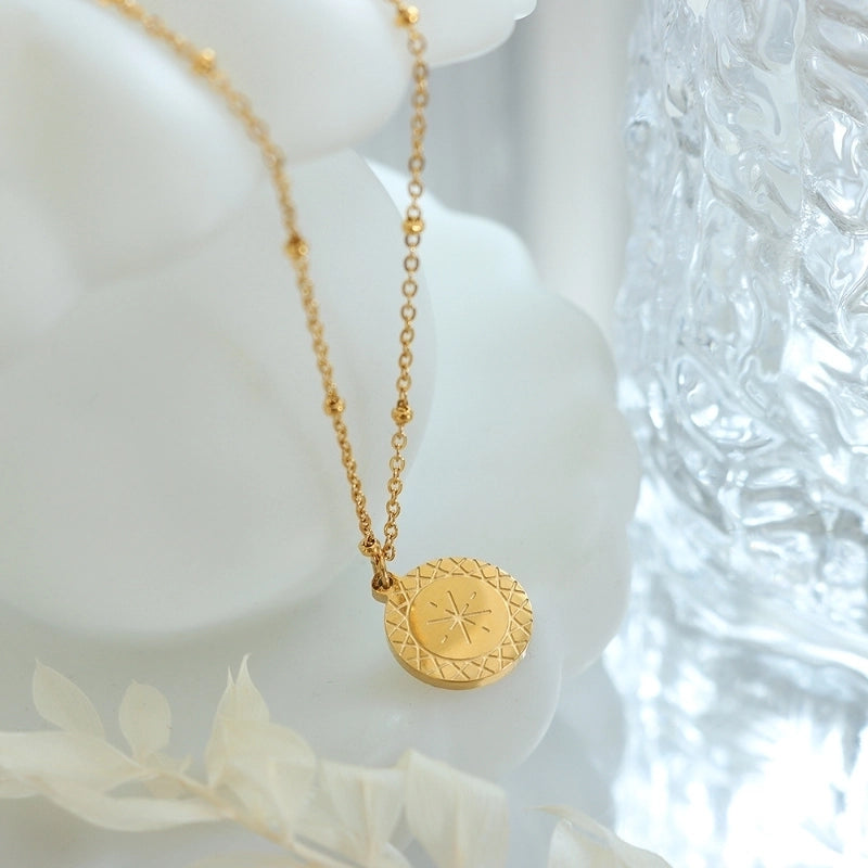 Casual Minimalist Round 304 Stainless Steel 18K Gold Plated Plating Pendant Necklace