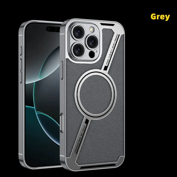 Electroplating Plain Leather Z-shaped Wireless Charging IPhone 16 Anti-fall Leather Case