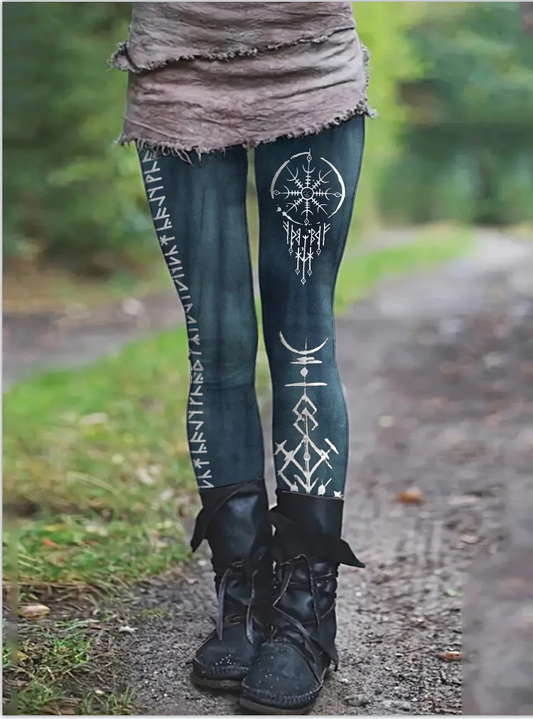 Tribal Totem Text Print Retro Leggings