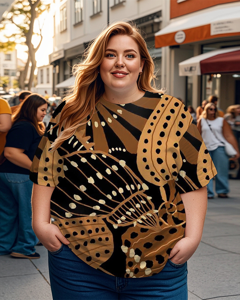 Women's Plus Size Fashion Prints Round Neck Short Sleeve T-Shirt