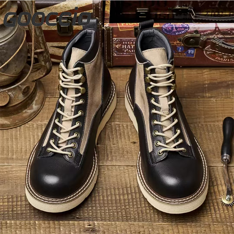 DT184 Retro-Style Cowhide Martin Boots For Men GOOCCIO   