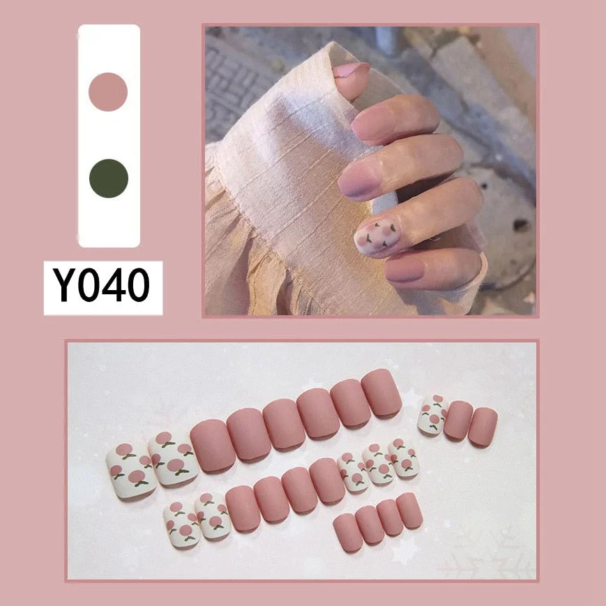 Fashion 24pc/set French Styel Press On False Nail Tips 10 Sizes Fake Nails Full Cover Nail Tips With Nail Adhesive Tab Sticker-Nail Inspo