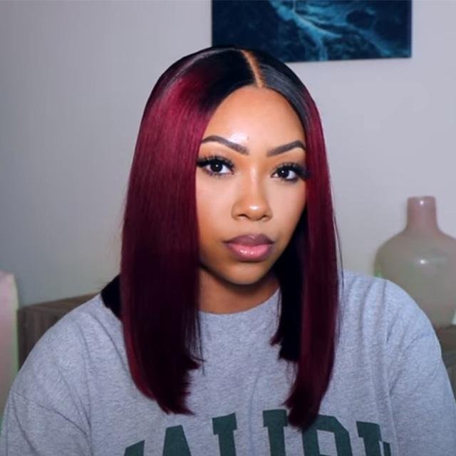 The Only Burgundy Red Bob Wigs 4x4 Lace Wigs 1B99J Natural Straight Human Hair Bob Wigs,15A