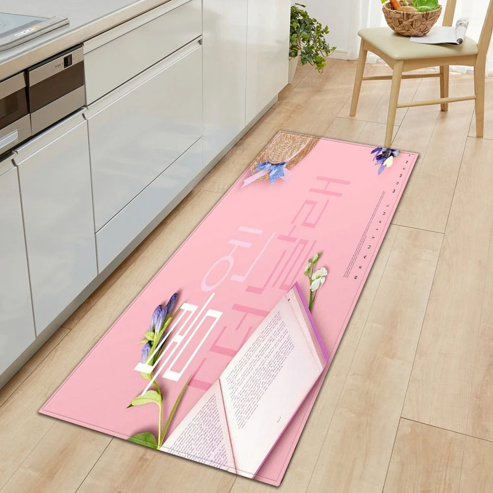 Modern Kitchen floor mat Strip Bathroom Entrance Porch Door Mat Bedroom Living Room Bedside Carpet Valentine Pattern