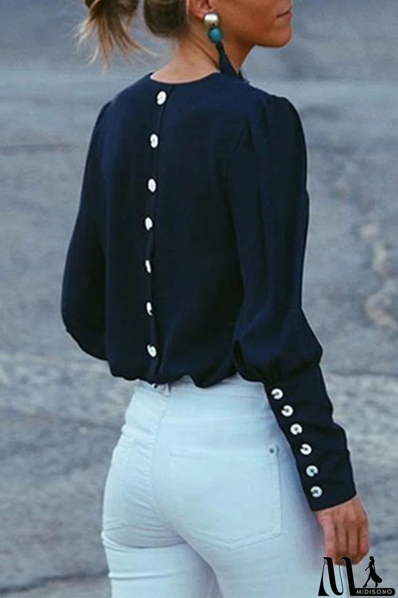 MidiSono - Casual Solid Patchwork Buttons Tops