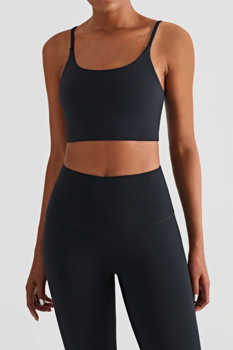 Solid Color U Neck Spaghetti Straps Sport Bra