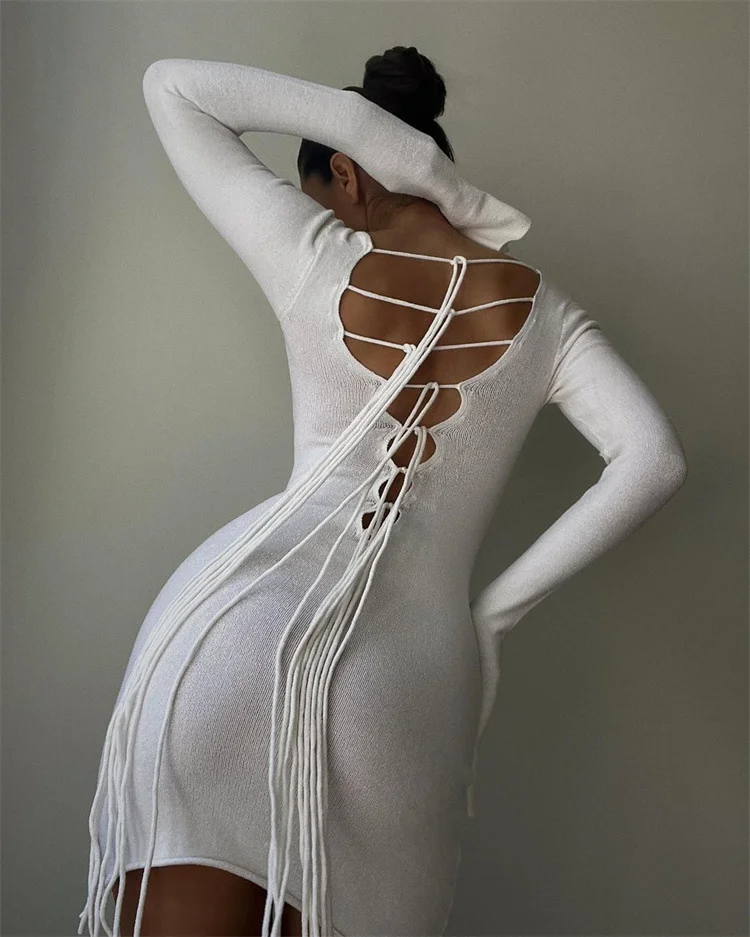 Uveng Uveng Tight Sexy Strap Dress 2024 Autumn And Winter Cross Tied With Hottie Knitting Skirt