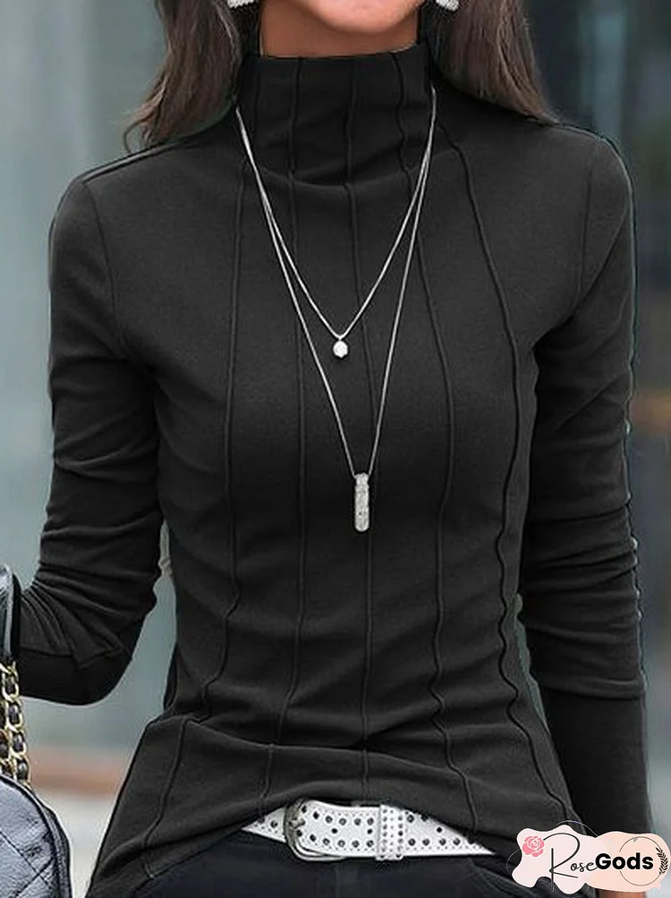 Casual Turtleneck Plain Top