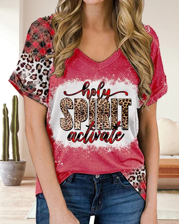 Holy Spirit Activate V-Neck Print Short Sleeve T-shirt