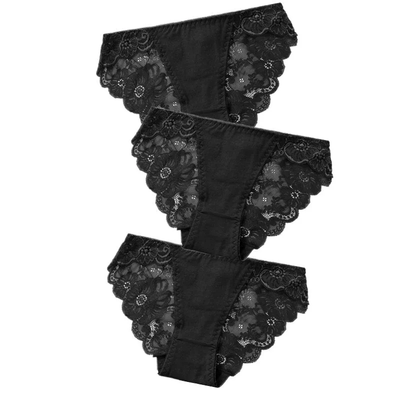 3pcs Exotic Apparel Sexy Panties Lace Briefs Women Low-Rise Solid Panty Underwear Sexy Women Lace Breathable Hip-lift Underpants