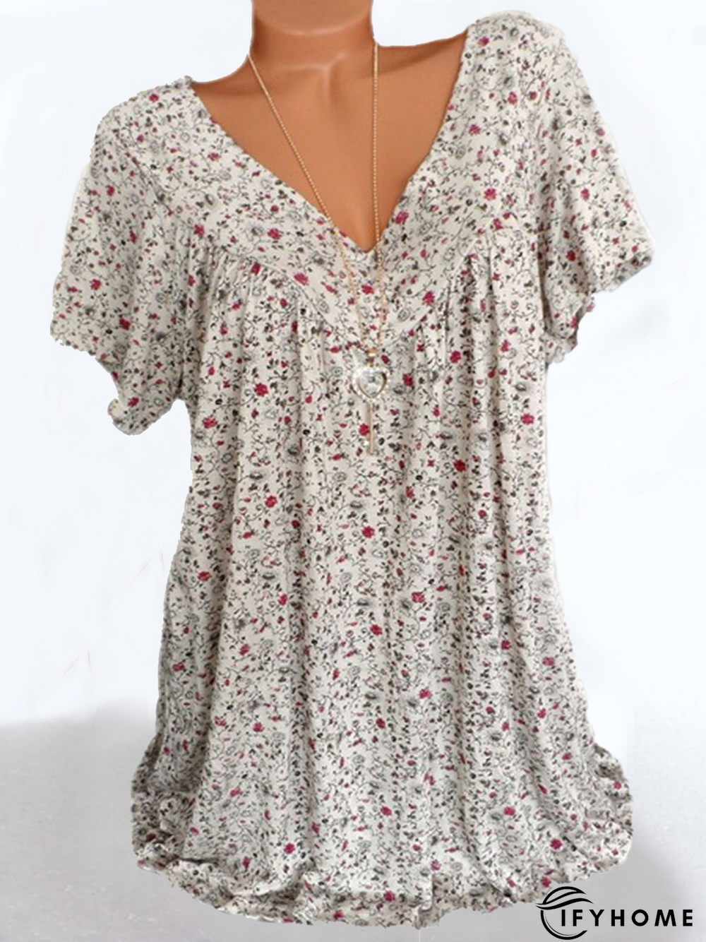 Casual V Neck Floral Short Sleeve Top | IFYHOME
