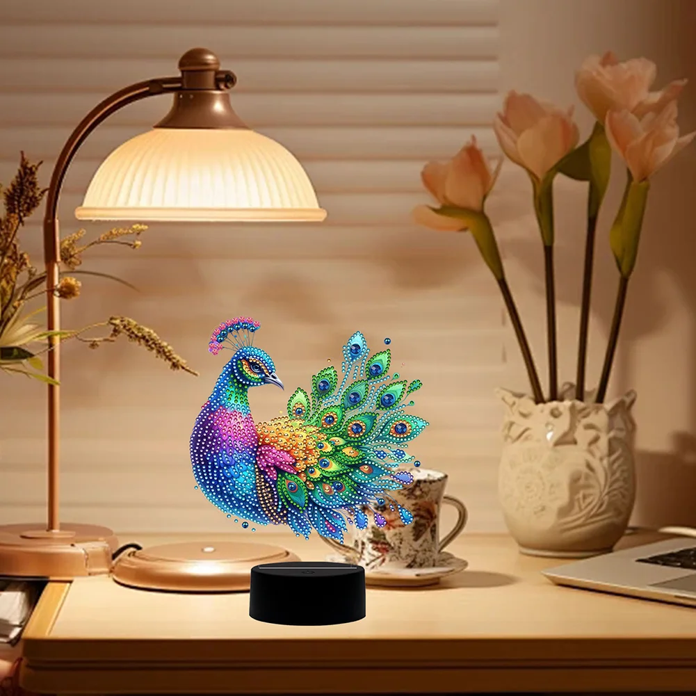 DIY Animal Peacock Diamond Painting Night Light Diamond Art Lamp Home Decoration