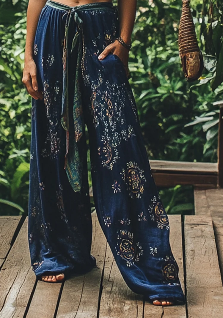 Utbros Holiday Floral Embroidered Linen Track Pants