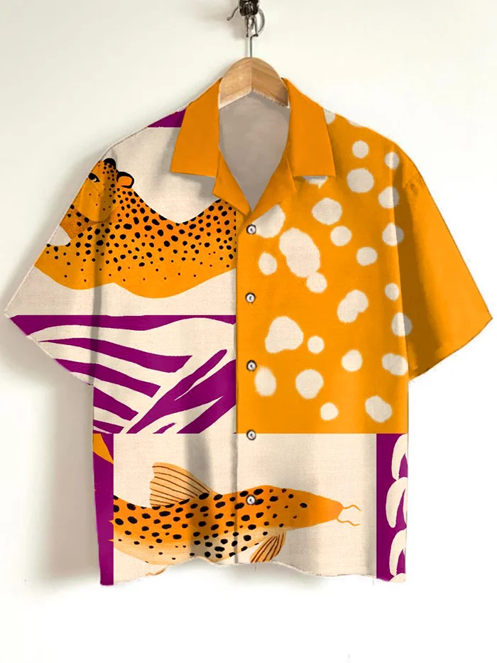 Men's Vintage Geometric Art Leopard Print Shirt
