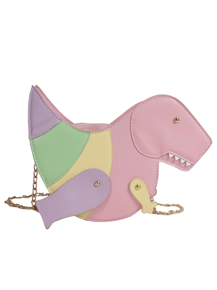 Fashion Dinosaur Rivets PU Leather Shoulder Bag Girls Chain Purse (Pink)