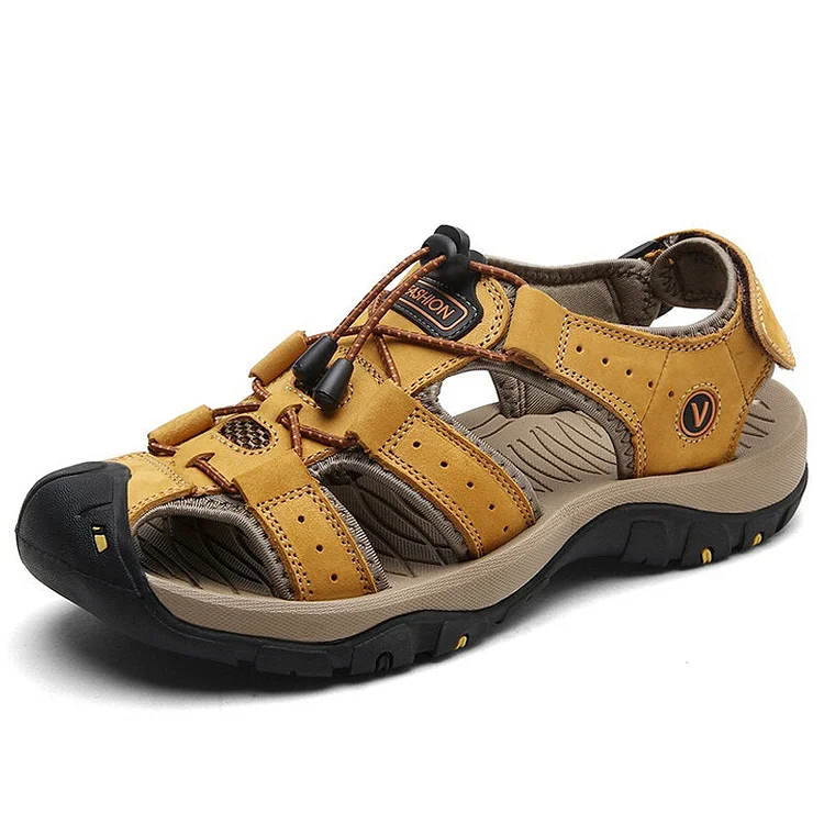Large Size Men Anti-collision Toe Outdoor Slip Resistant Leather Hiking Sandals