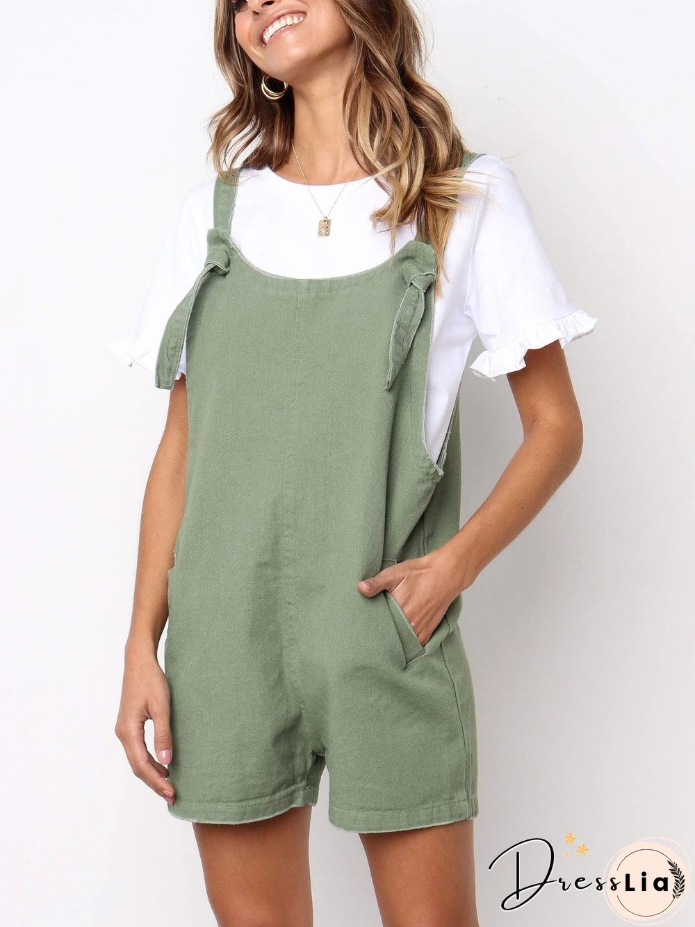 Solid Pockets Casual Jumpsuit & Romper
