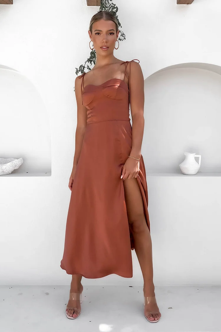 Lace Up Slit Wedding Midi Dresses
