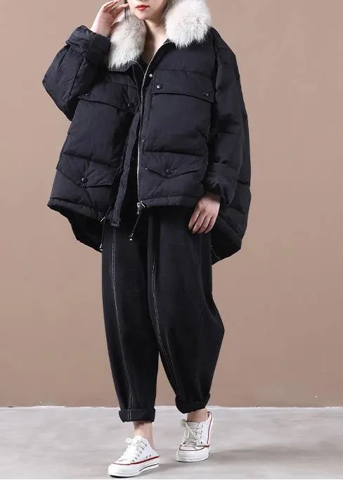 women black warm winter coat plus size parka faux fur collar drawstring Elegant coats