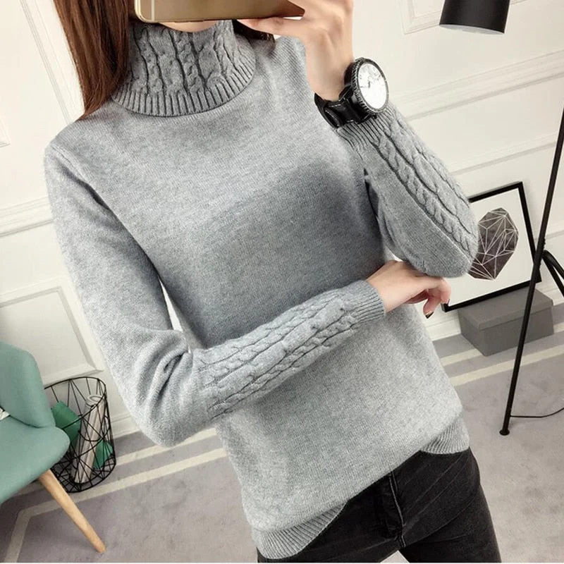 Autumn Winter Solid Cashmere Sweater Women Knitted Long Sleeve Turtleneck Sweaters Women Slim Fit Basic Pullovers 2020