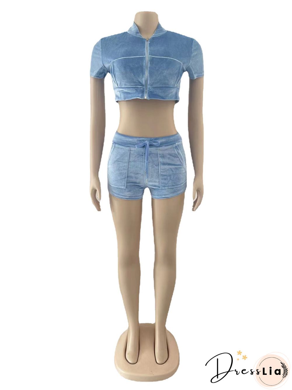 Velvet Crop Tops Biker Shorts Workout Matching Sets