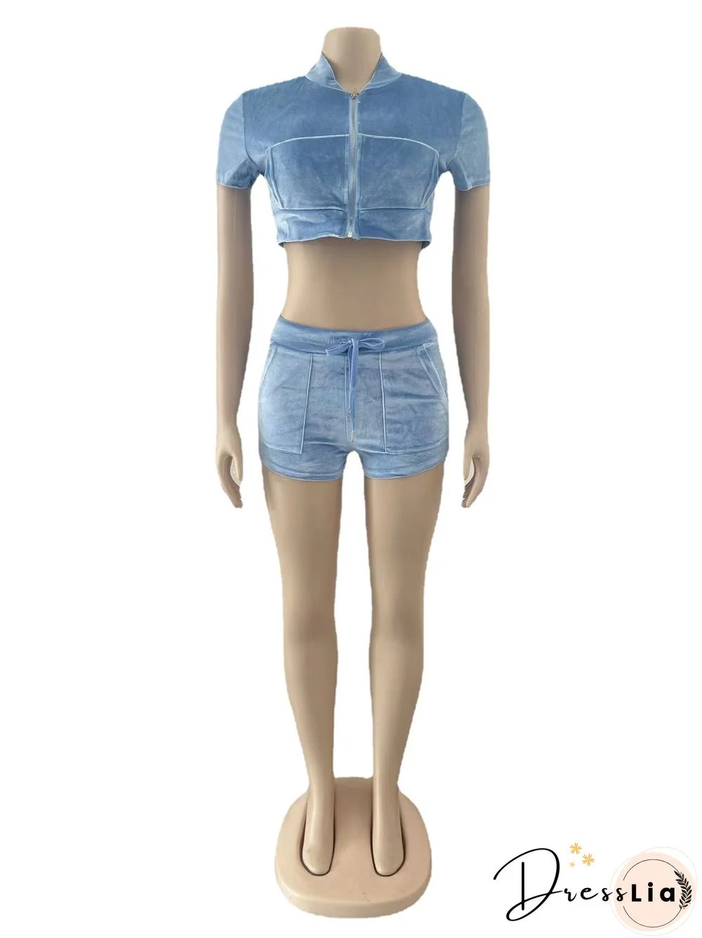 Velvet Crop Tops Biker Shorts Workout Matching Sets