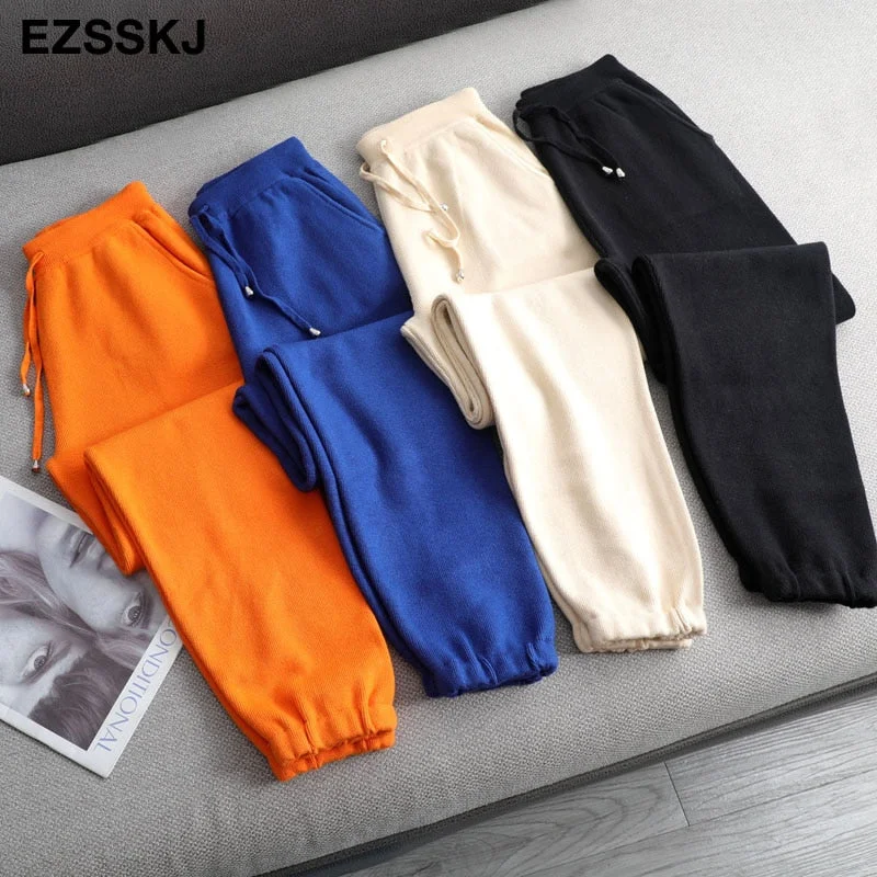 Tracksuit Women Elastic Waist Drawstring Trousers Thick Track warm sweater Pants Autumn Winter Sport swear Women'S Pants New